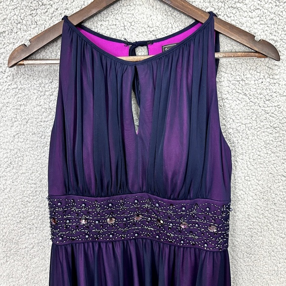 Jessica Howard Babydoll‎ Dress Womens 6P Purple Mesh Overlay Rhinestone Y2K HOCO - Picture 3 of 9